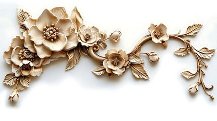 Elegant beige floral molding ornament isolated on white.