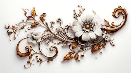 Elegant 3D floral design with gold and white accents.
