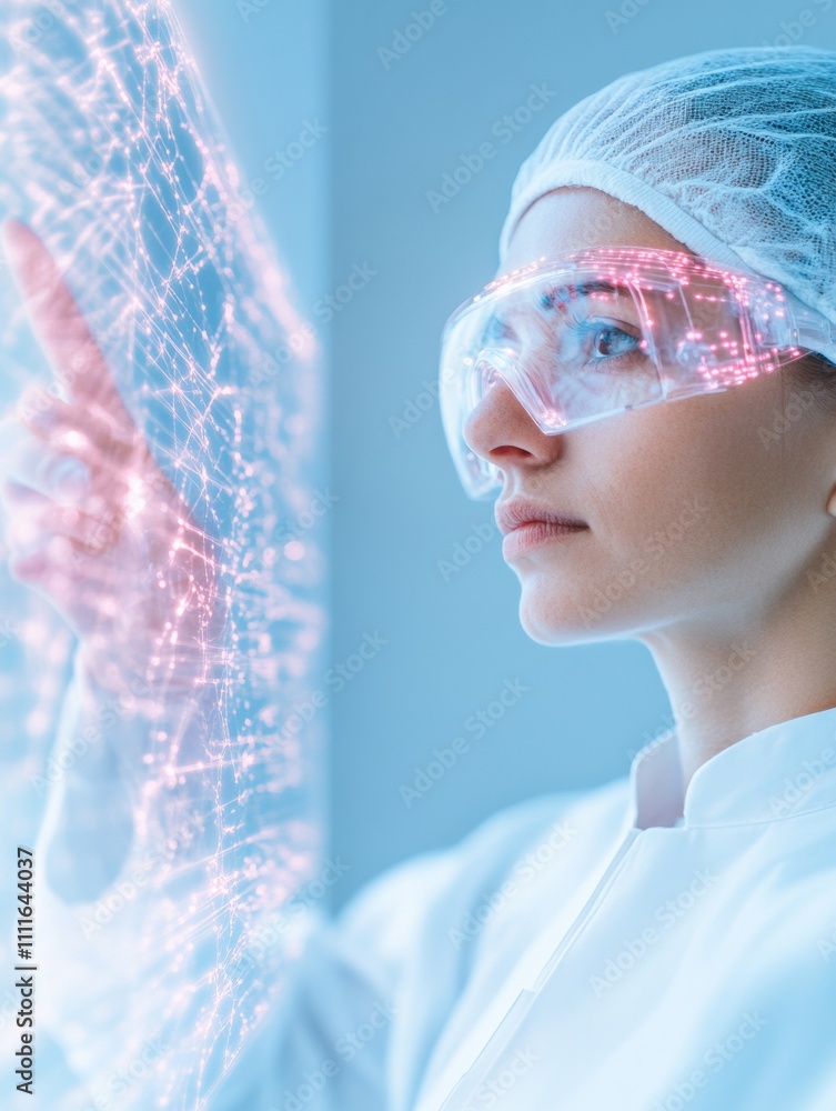 Aufkleber Futuristic Scientist Analyzing Holographic Data in Advanced Laboratory