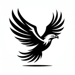 Obraz premium Stylized black eagle with wings spread wide.