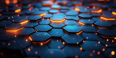 Fototapeta premium Abstract glowing hexagonal grid, futuristic technology background.