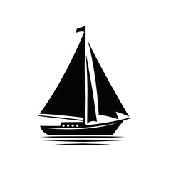 Fototapeta premium A stylized black sailboat with sails raised.