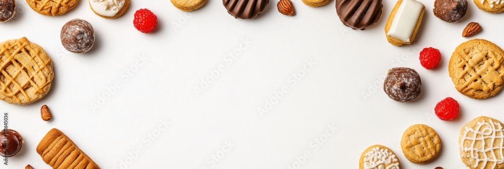 Aufkleber colorful cookies and sweets are beautifully arranged on a clean white background, creating a delight