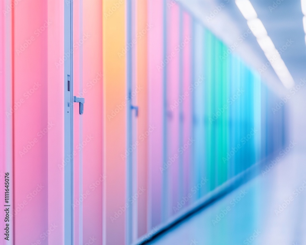 Aufkleber Vibrant Row of Multicolored Data Center Servers in a Modern Setting
