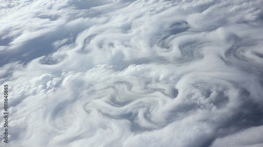 Poster cloud formation patterns viewed from above creating marble-like swirls in titanium white and storm g