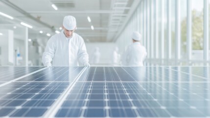 Modern Energy Innovation Scientists in Laboratory with Solar Panel Prototype and Equipment