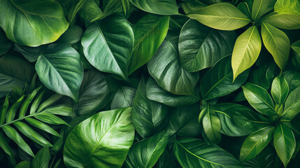 Lush green leaves showcasing diverse shapes and shades in a natural arrangement