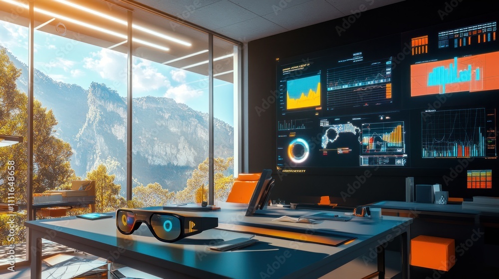 Aufkleber modern workspace with data displays and scenic view