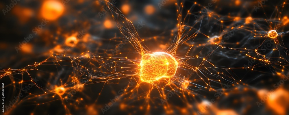 Poster a captivating representation of neural connections showcasing vibrant orange neurons and synapses. t