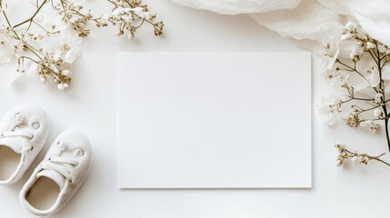 Minimalist Baby Announcement with White Sneakers and Flowers