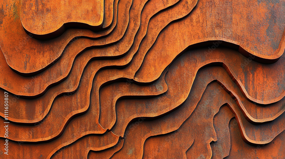 Poster rust patterns developing into topographic maps featuring natural oxidation colors from burnt orange 