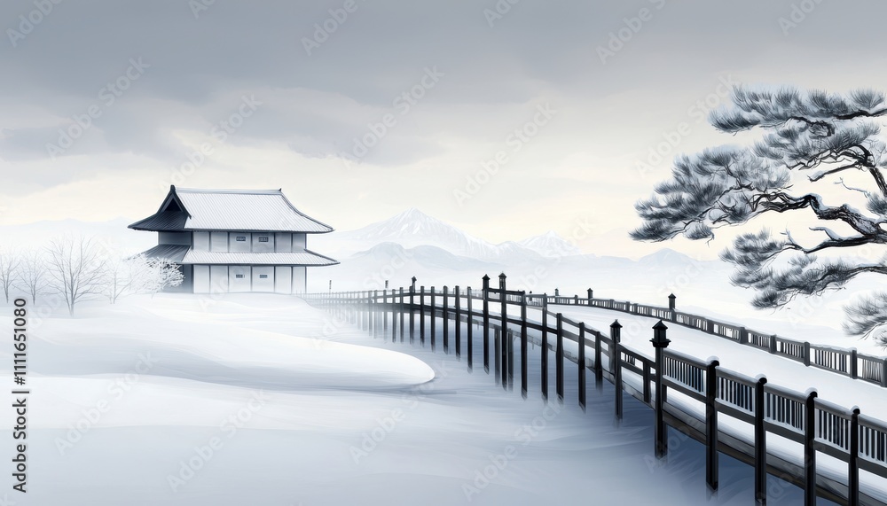 Wall mural renewable energy solar array in a snowy setting blending technology with nature showcasing clean ene