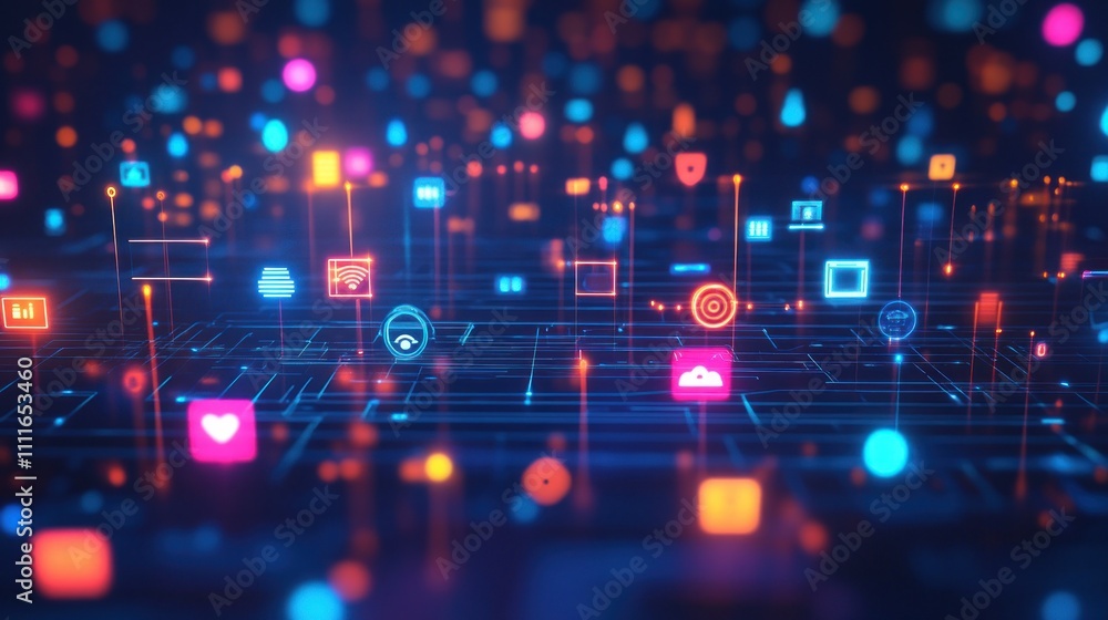 Poster digital network and abstract icons