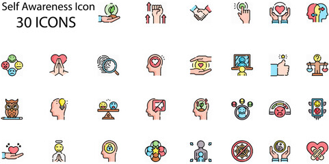 Set of Self Awareness icons. Line art style icons bundle. vector illustration