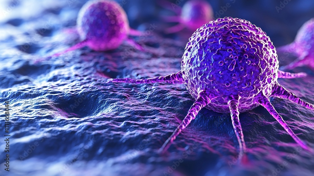 Poster a team of scientists demonstrating the potential of immunotherapy in a cancer lab stock photo with s