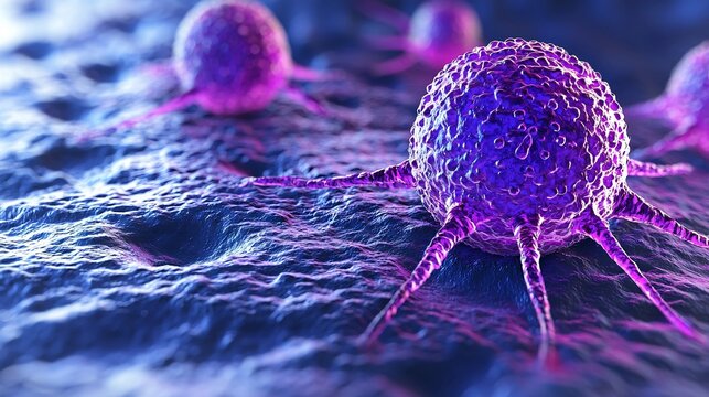 A team of scientists demonstrating the potential of immunotherapy in a cancer lab Stock Photo with side copy space