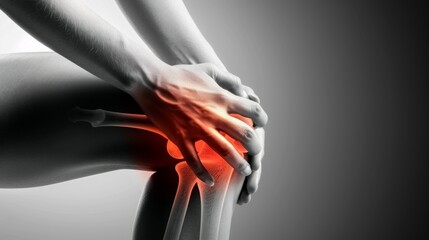 Hand holding knee with pain due to degenerative arthritis