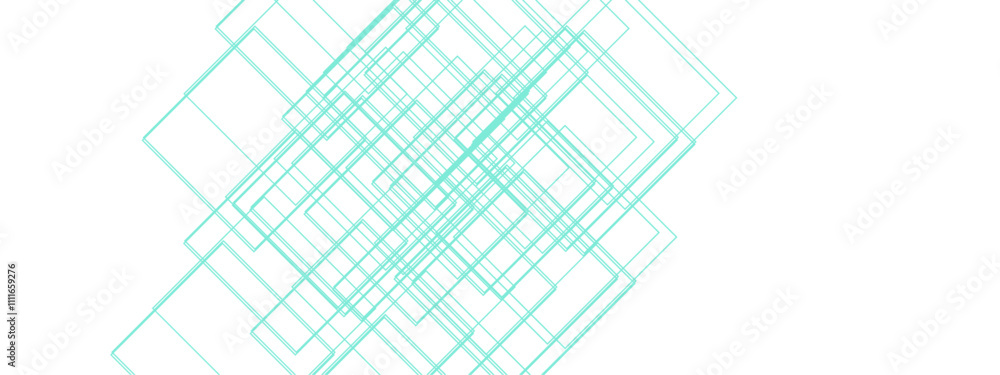 Aufkleber Minimalist Abstract Line Design in Light Mint Green. Geometric Overlapping Squares with Transparent Lines. Modern Art Featuring Symmetrical Grid Patterns. Suitable for background, backdrop, banner, wa