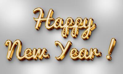 Happy New Year greeting, 3d golden text with grey background, post, banner,  poster, background,