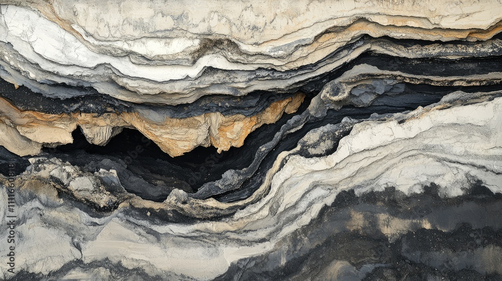 Aufkleber A bird eye view of a large open-pit coal mine, revealing the intricate layers of excavation and the expansive scale of the operation