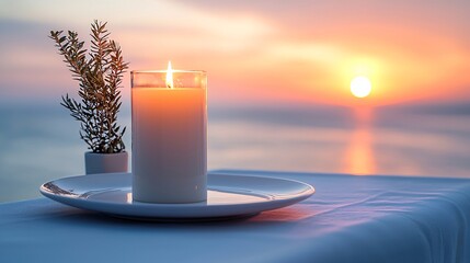 A candlelit dinner featuring seasonal specialties served at a luxury seaside resort Stock Photo with side copy space