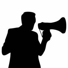 silhouette of person talking with loudspeaker