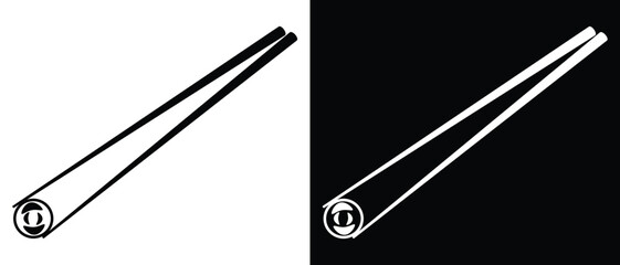 Chopsticks icon . Japanese food, Korea wood stick Chinese sushi chop. isolated on white and black background. Restaurant chopsticks symbol vector illustration