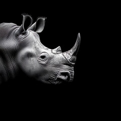 Fototapeta premium A grayscale of a Rhinoceros with a black background