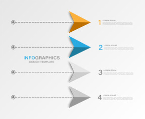 Vector infographic design with arrows or paper airplanes. 4 options or steps. 3d vector design template