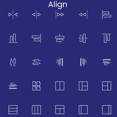 Align, alignment, line icon set. Column transform interface symbol in vector flat style.