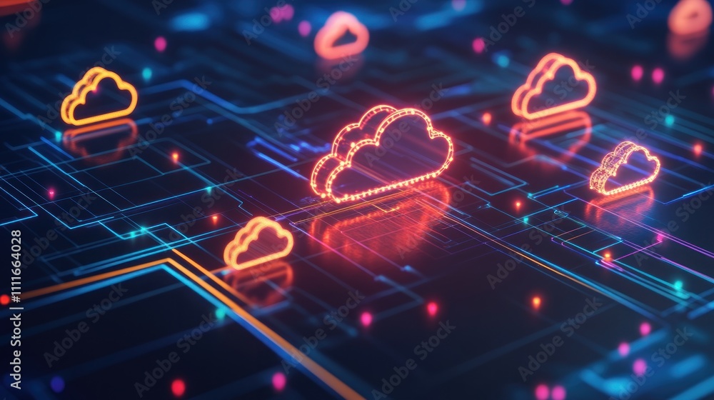 Aufkleber cloud computing: network of digital clouds