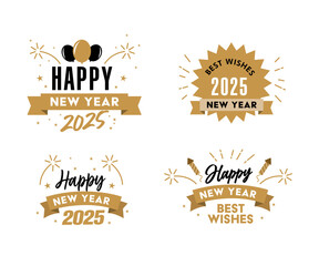 New year 2025 gold flat badges vector collection
