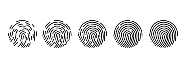 Set of fingerprint types with circle  twisted lines signs vector icon