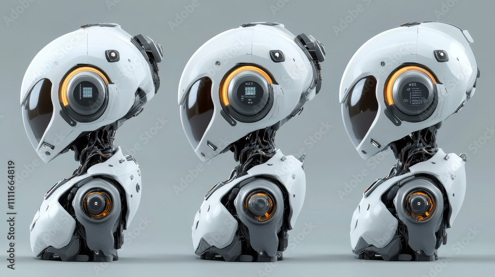 Poster cartoon cute ai robot character illustration set. futuristic evolution of artificial intelligence co