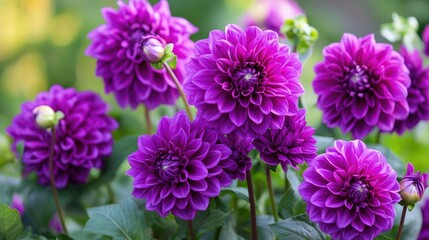 Obraz premium A close-up of vibrant purple flowers in full bloom, showcasing lush petals that radiate elegance and life, set against a natural background