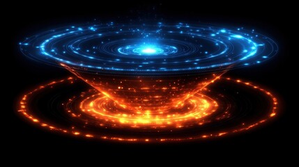 Vivid Cosmic Swirl: A Captivating Digital Art Representation of a Galactic Whirlpool in Bright Blue and Orange, Symbolizing Energy and Movement Across the Universe