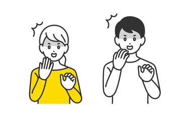 びっくり･ショックなポーズをする若い男女･夫婦のセット【人物ベクターイラスト素材】