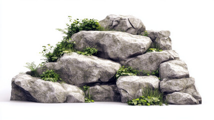 Mountain rocks, stones or boulders natural elements for design, geological materials with realistic texture. Rocky pieces of different shape isolated on white background 3d vector illustration, set