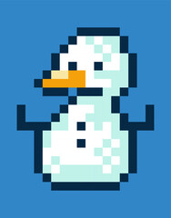 8 bit retro style decorated snowman festive pixel icon perfect for your Christmas themed projects. Holiday designs, greeting cards, or digital illustrations that evoke the joy and magic of Christmas.