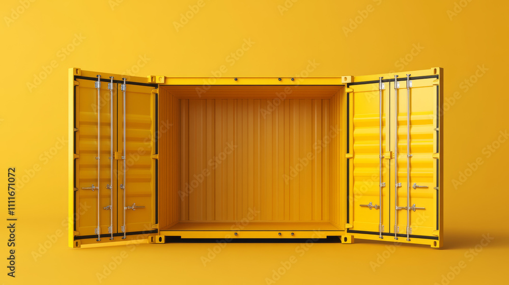 Aufkleber realistic 3d yellow container for cargo shipping. vector illustration set of closed and open empty l