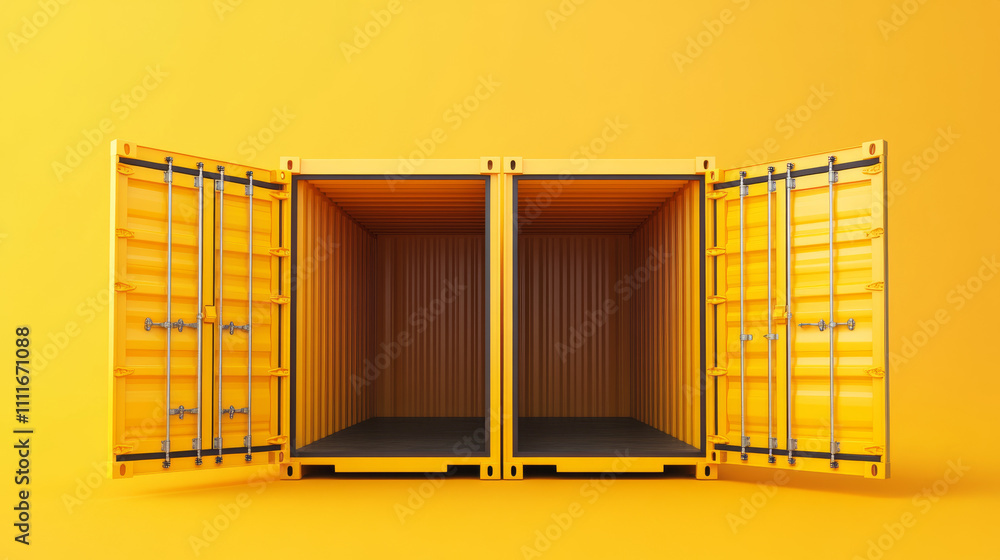 Aufkleber realistic 3d yellow container for cargo shipping. vector illustration set of closed and open empty l