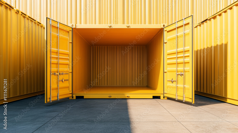 Aufkleber realistic 3d yellow container for cargo shipping. vector illustration set of closed and open empty l