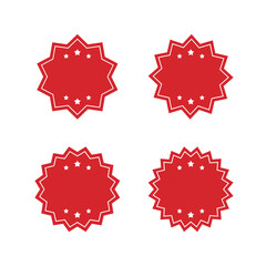 Set of Blank Red Round Starburst Edged Labels with White Borders. Flat Design Illustration.
