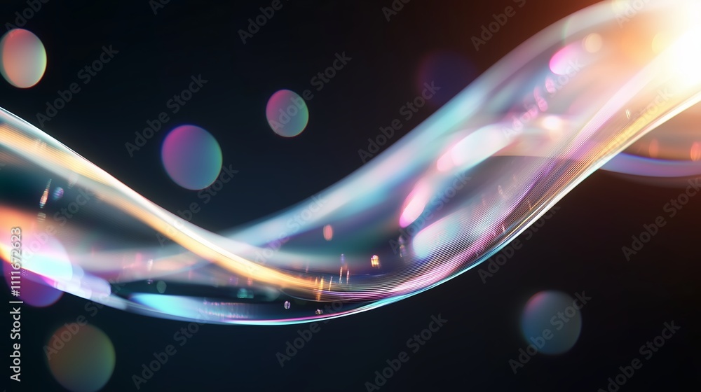 Poster dynamic flowing waves with colorful bokeh lights in a dark background create a mesmerizing visual ef
