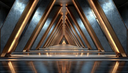 Obraz premium Golden Triangular Corridor Modern Architecture Design