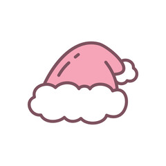 Kawaii Santa Claus hat icon. Hand drawn illustration of a red hat isolated on a white background. Cute Christmas sticker. Vector 10 EPS.