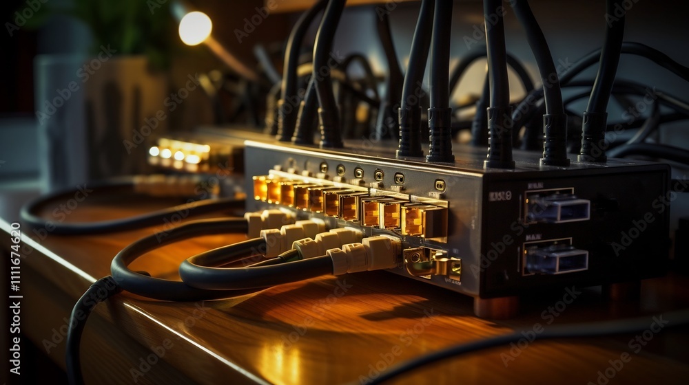 Aufkleber cozy home network setup with warm lighting and ethernet connectivity a snug and efficient technologi