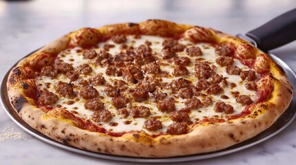 Delicious pizza topped with savory sausage and melted cheese.
