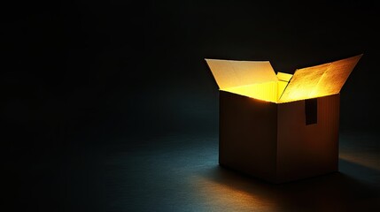 Mysterious Open Box Illuminated by Soft Warm Light in Darkness