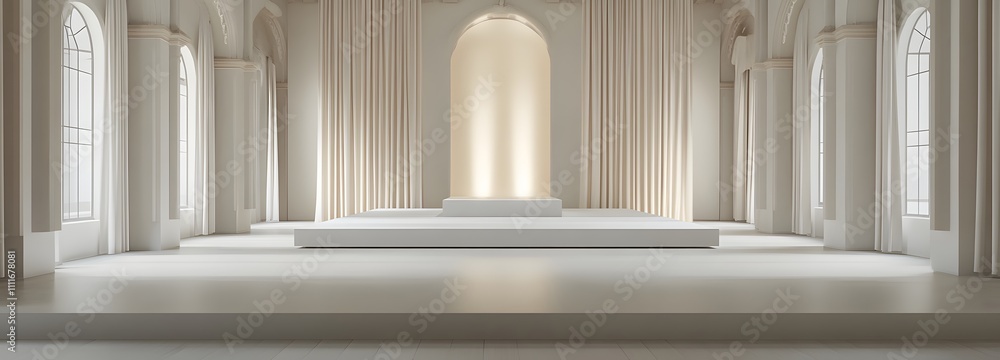 Aufkleber a clean, white podium in an empty, bright room with high ceilings and smooth floors, illuminated by 